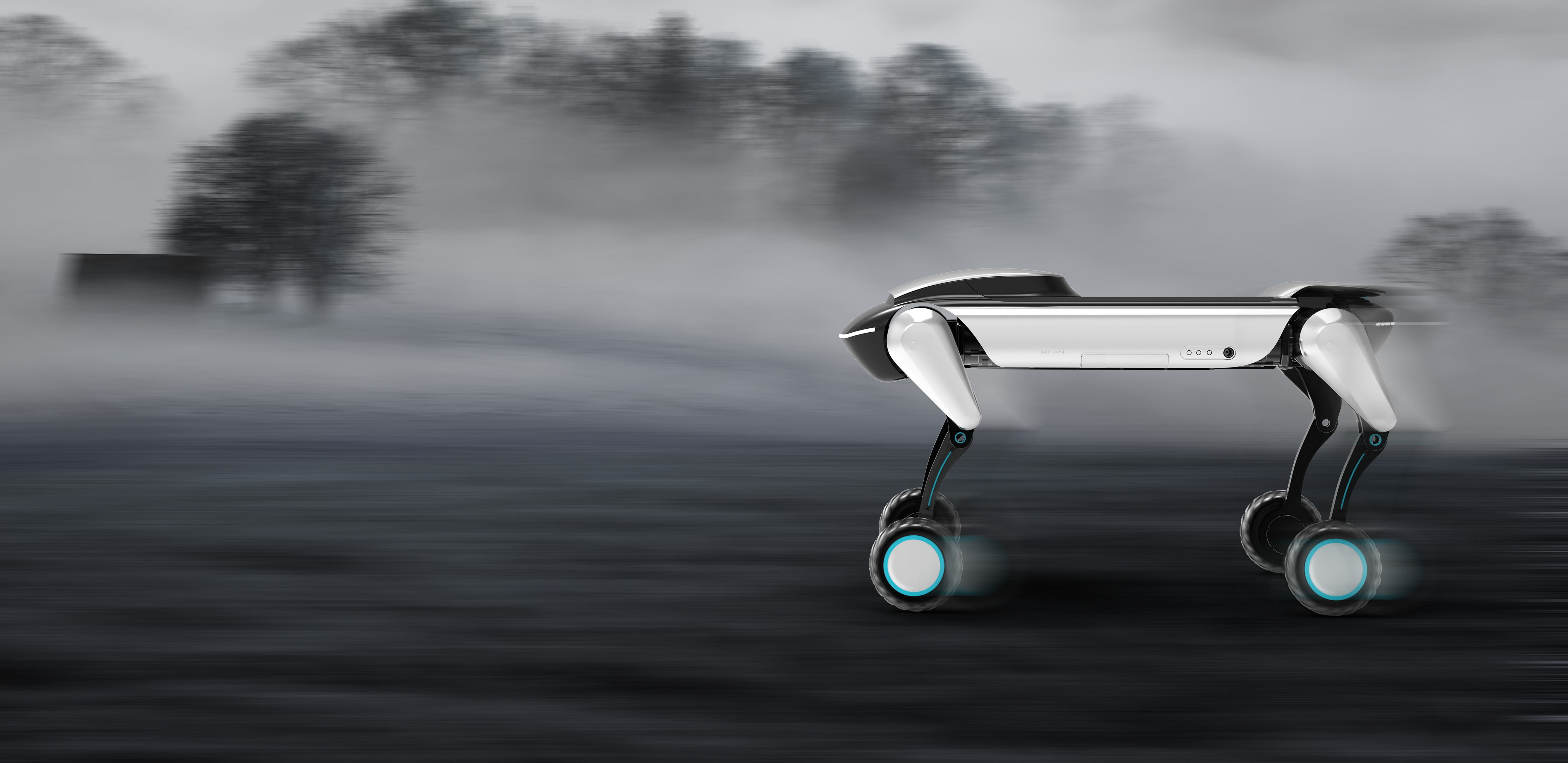 High-speed robot dog in motion with slogan 'Beyond Limits Into the Era of Intelligent Speed' – showcasing Microrobtech's advanced robotic mobility.